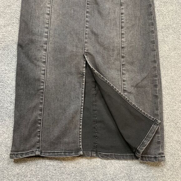 We The Free People Skirt Womens 26 Black Fade Denim Maddie Zip Front Slit Midi - Picture 3 of 12